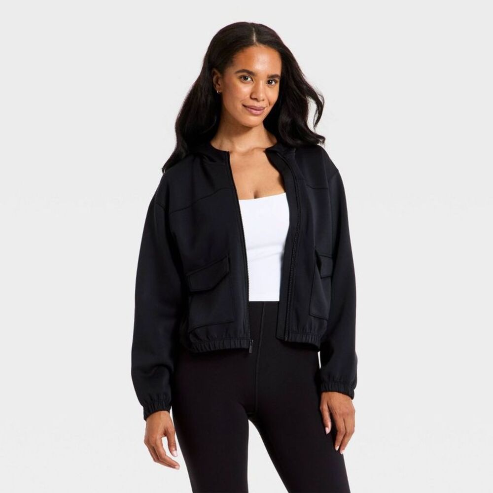 Women's Airy Sleek Full Zip Scuba Hooded Jacket - All in Motion Black XS